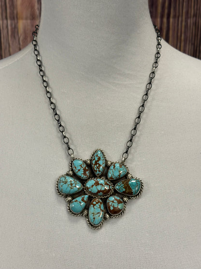 #8 Turquoise Floral Cluster Sterling Necklace