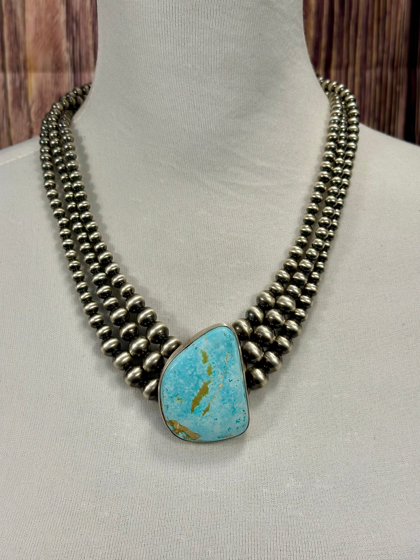 Royston Turquoise 3 Strand Sterling Pearl Necklace