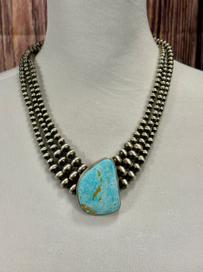 Royston Turquoise 3 Strand Sterling Pearl Necklace