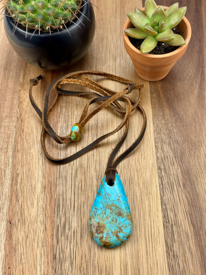 Leather Kingman Adjustable Slab Necklace