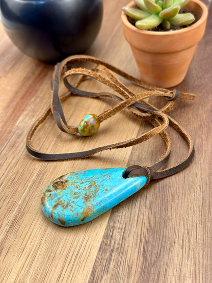 Leather Kingman Adjustable Slab Necklace