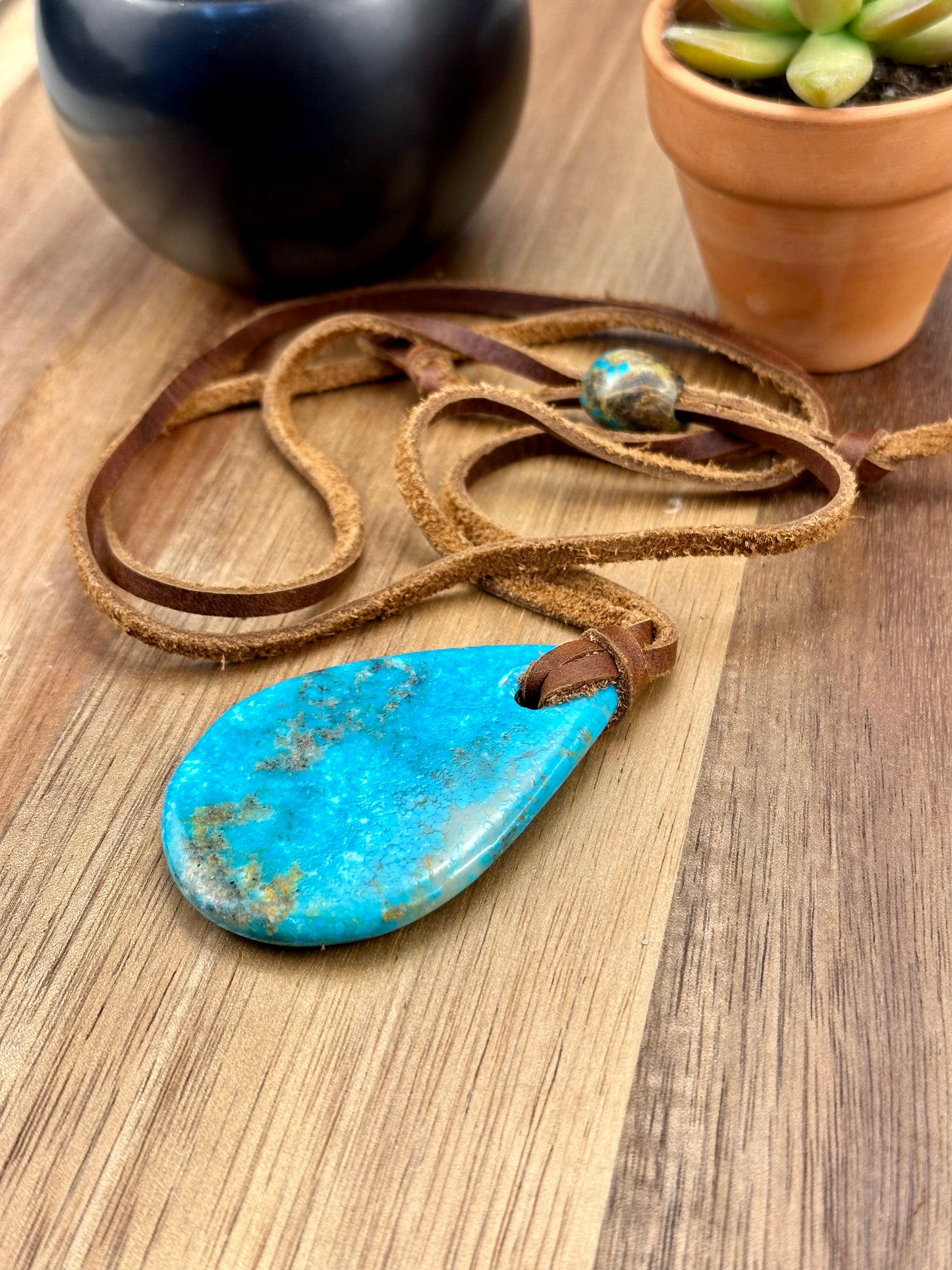 Leather Kingman Adjustable Slab Necklace