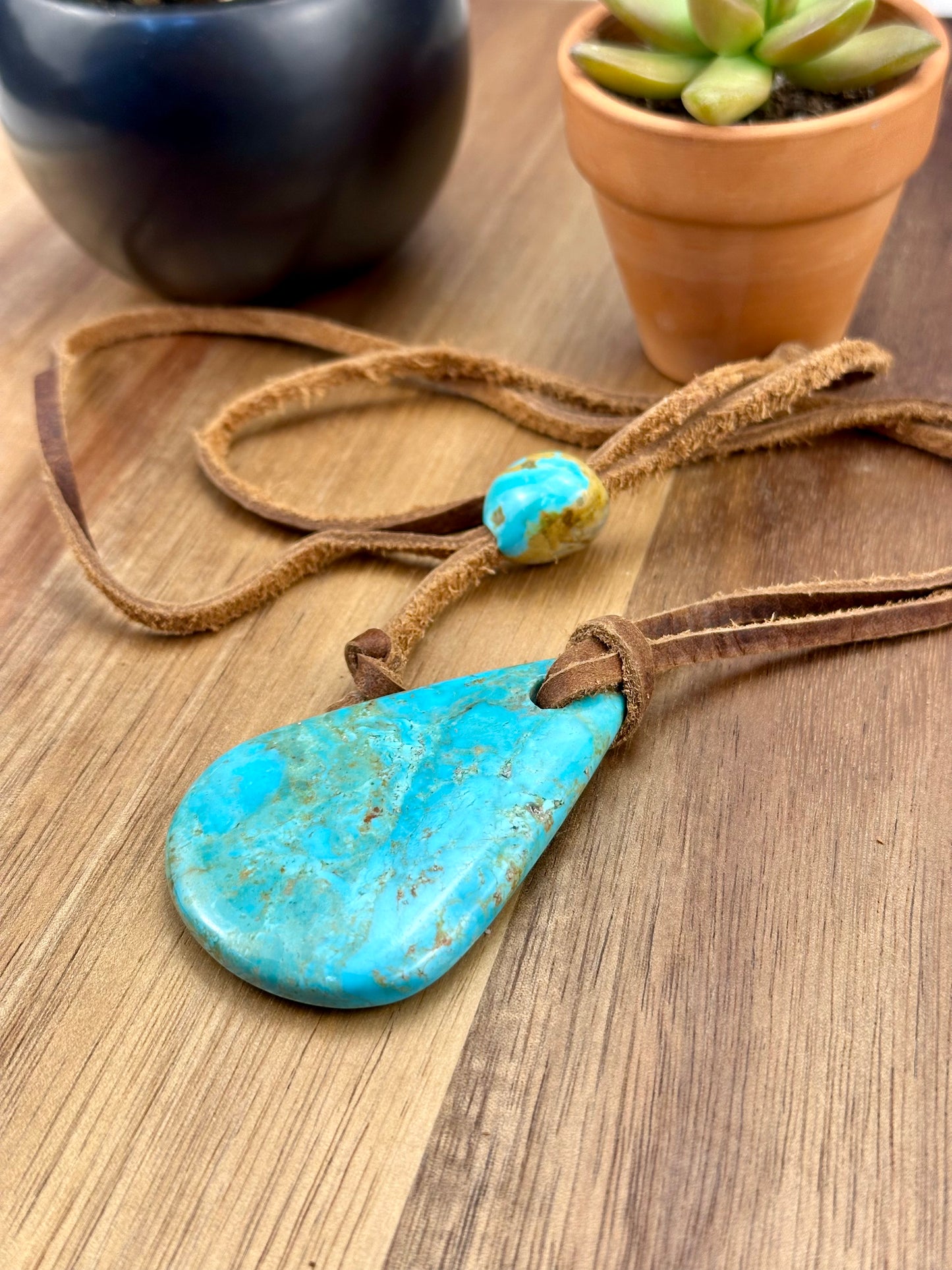 Leather Kingman Adjustable Slab Necklace