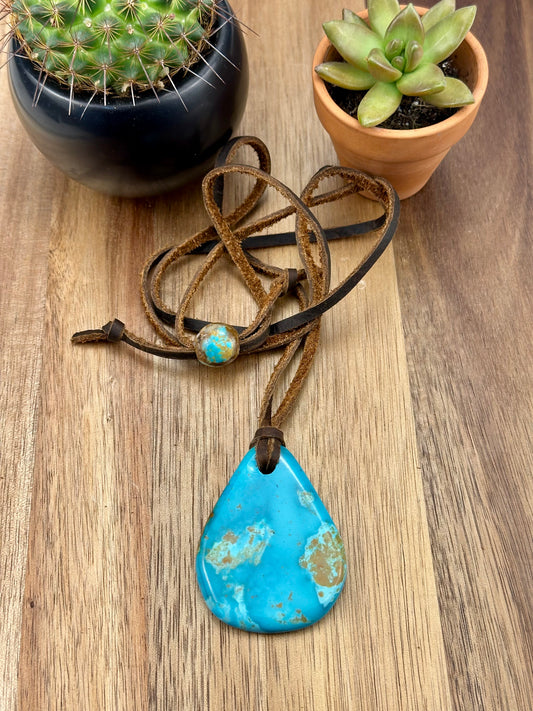 Leather Kingman Adjustable Slab Necklace