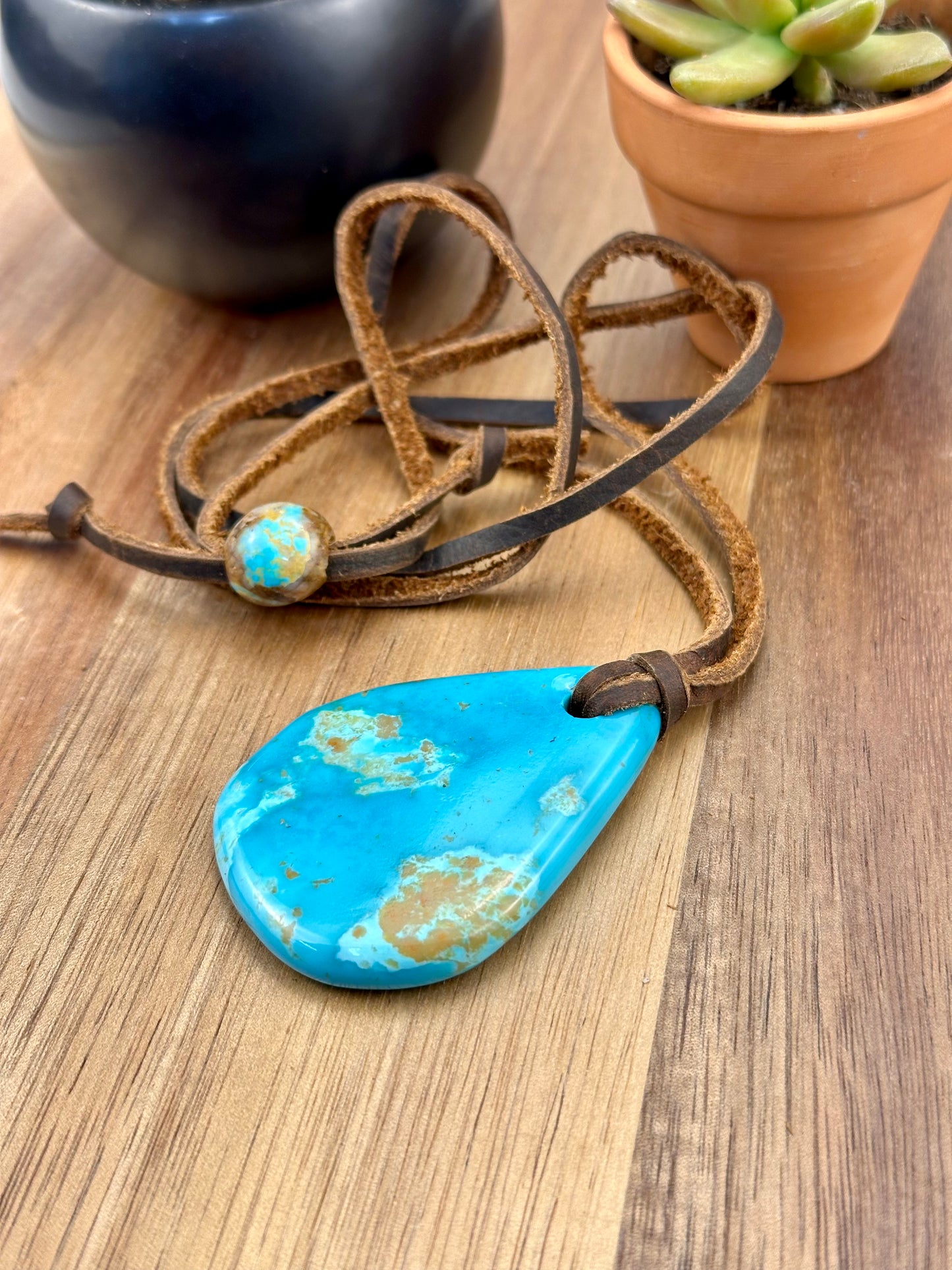 Leather Kingman Adjustable Slab Necklace