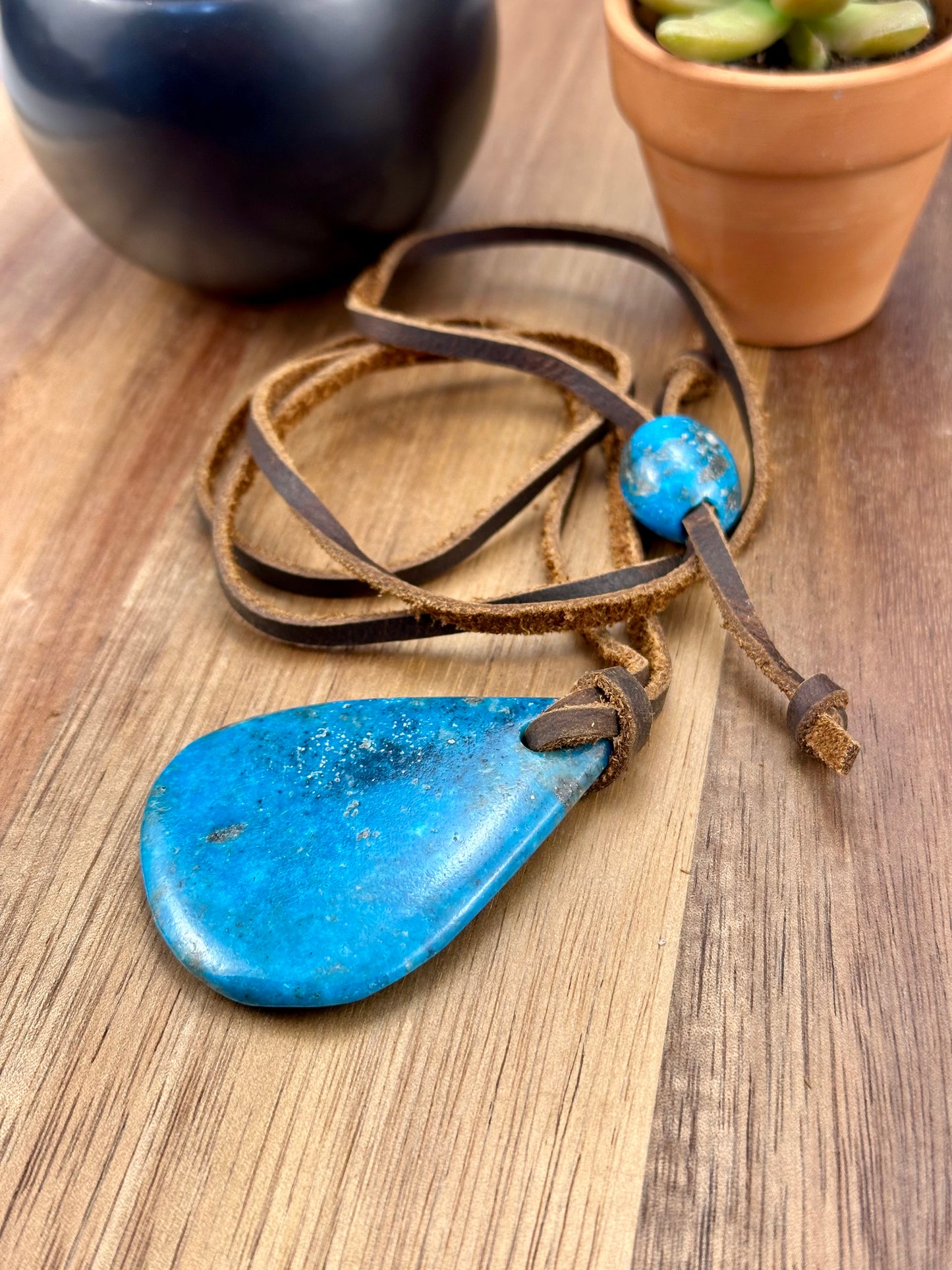 Leather Kingman Adjustable Slab Necklace