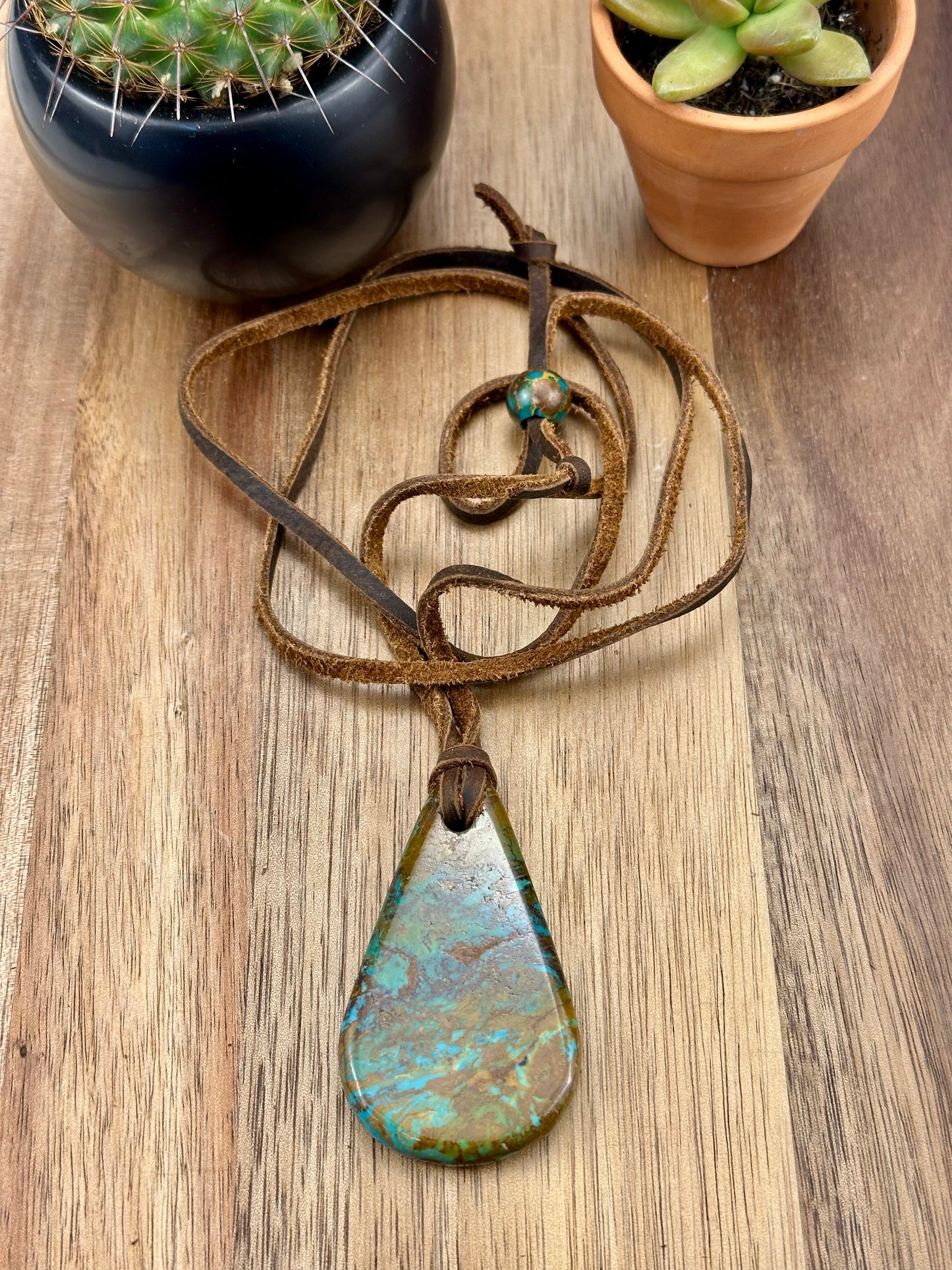 Leather Kingman Adjustable Slab Necklace