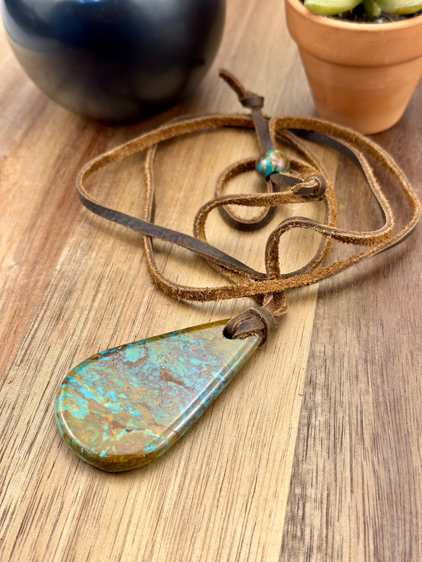 Leather Kingman Adjustable Slab Necklace