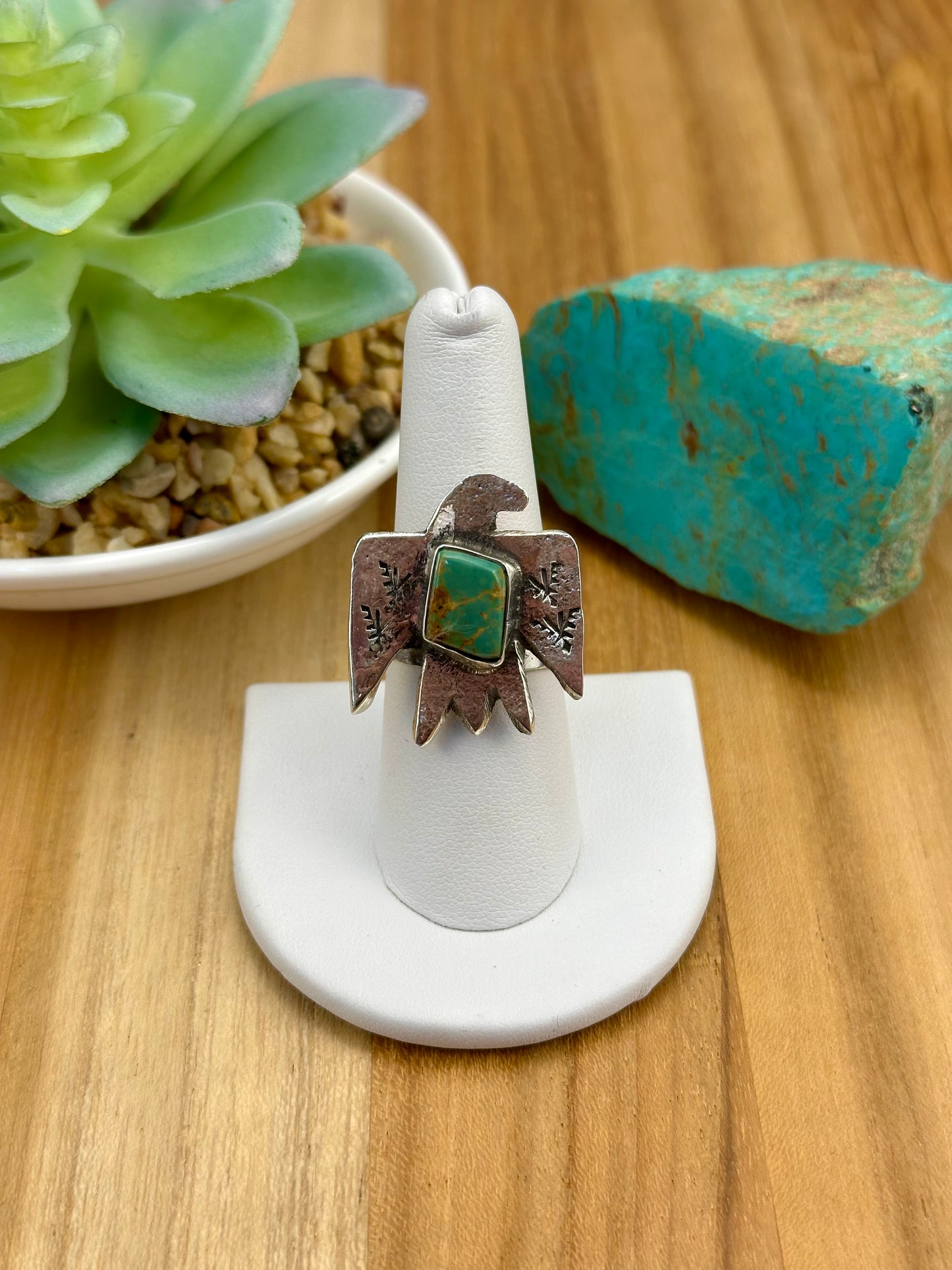 Kingman Turquoise Thunderbird Sterling Ring