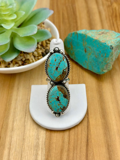Kingman Turquoise 2 Stone Sterling Silver Ring