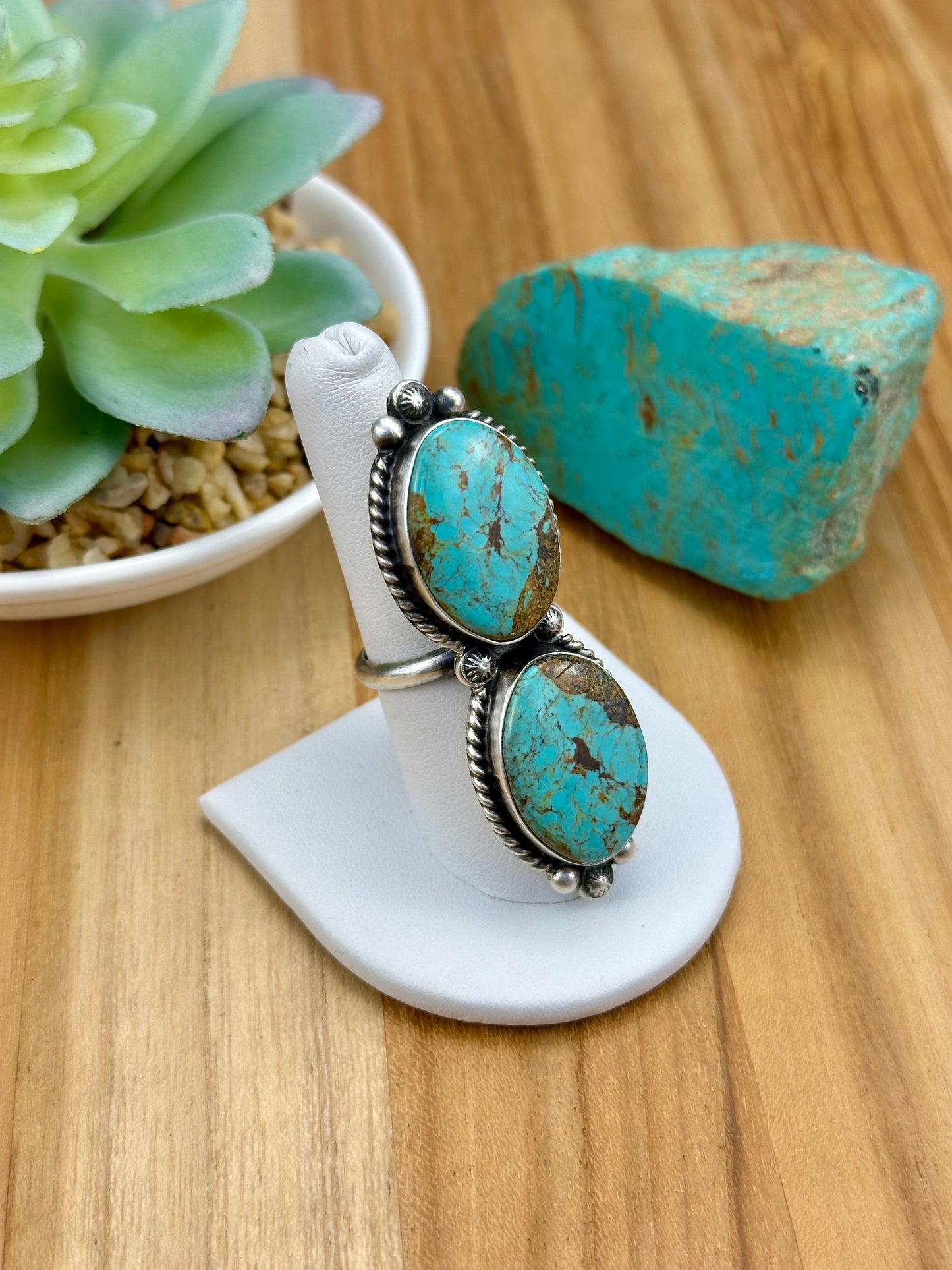 Kingman Turquoise 2 Stone Sterling Silver Ring