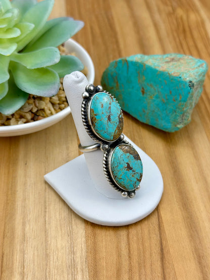 Kingman Turquoise 2 Stone Sterling Silver Ring