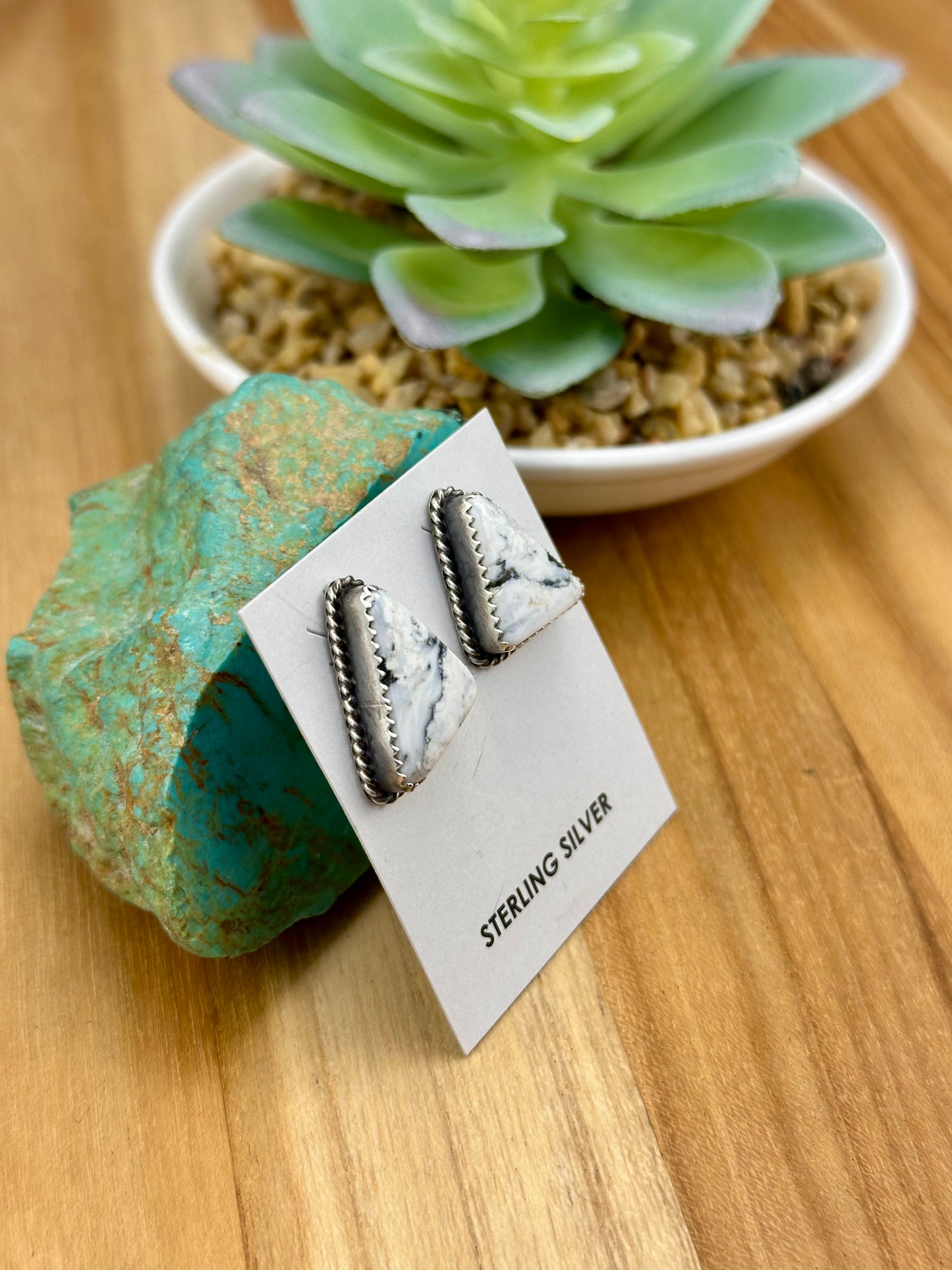 White Buffalo Triangle Sterling Silver Stud Earrings