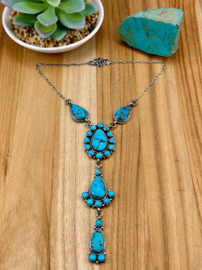 Kingman Turquoise Cluster Pendant Lariat