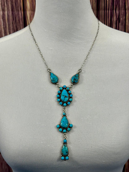 Kingman Turquoise Cluster Pendant Lariat
