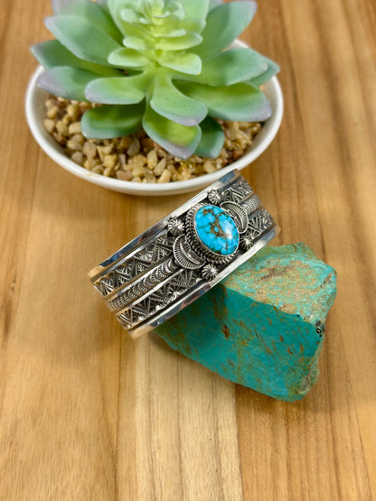 Kingman Turquoise Single Stone Cuff Bracelet