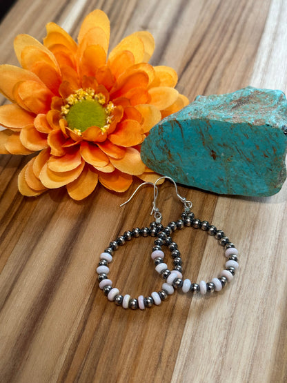 Pink Conch and Silver Pearl Earrings
