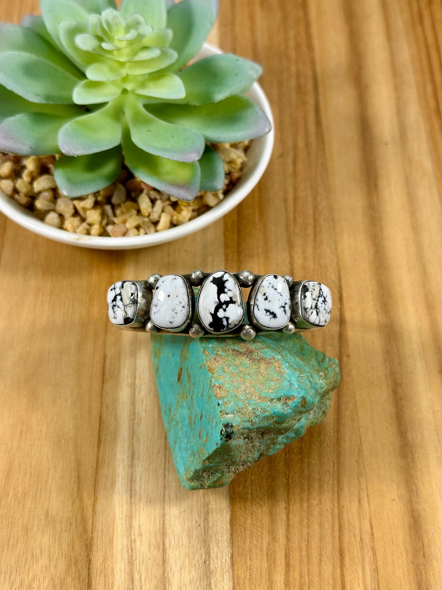 White Buffalo 5 Stone Sterling Cuff Bracelet