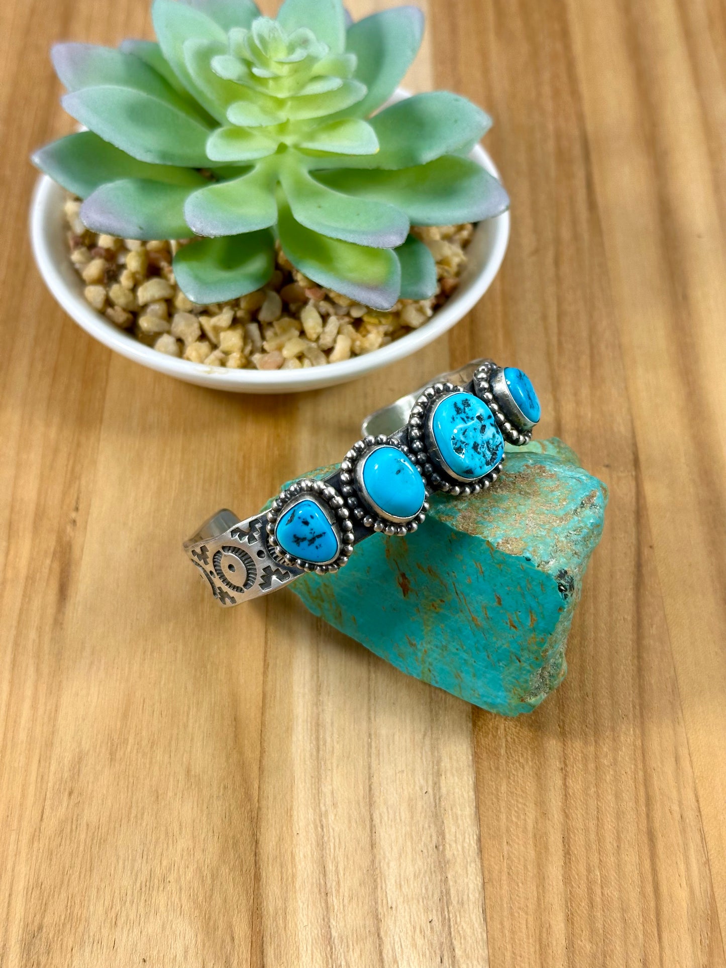 Kingman Turquoise 4 Stone Cuff Bracelet