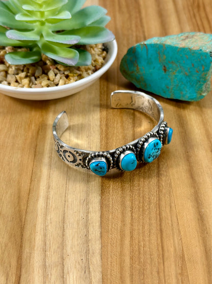 Kingman Turquoise 4 Stone Cuff Bracelet