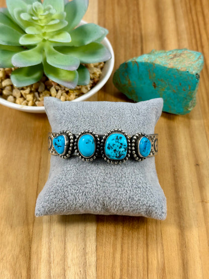 Kingman Turquoise 4 Stone Cuff Bracelet