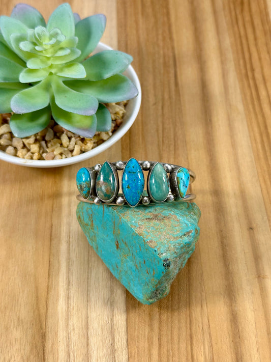 Kingman Turquoise 5 Stone Sterling Cuff