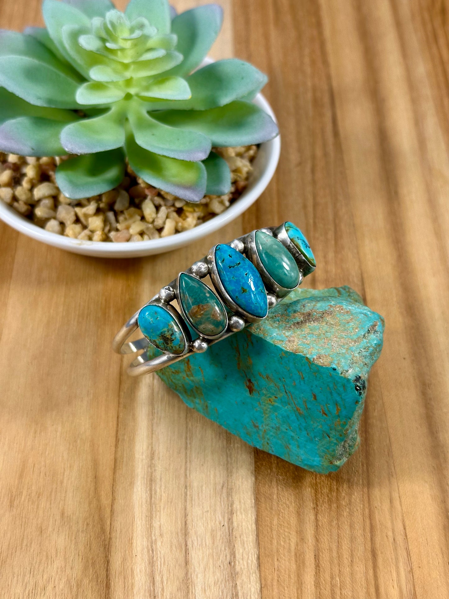 Kingman Turquoise 5 Stone Sterling Cuff