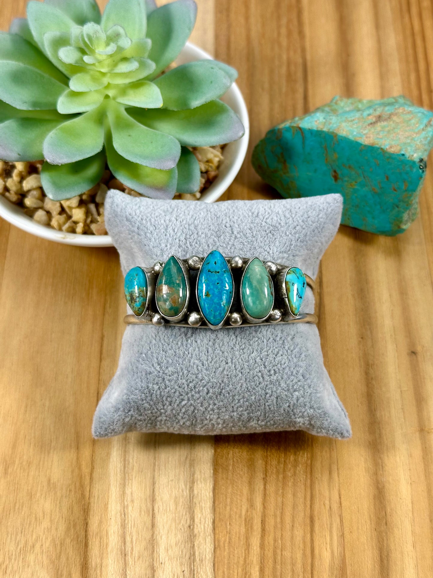 Kingman Turquoise 5 Stone Sterling Cuff