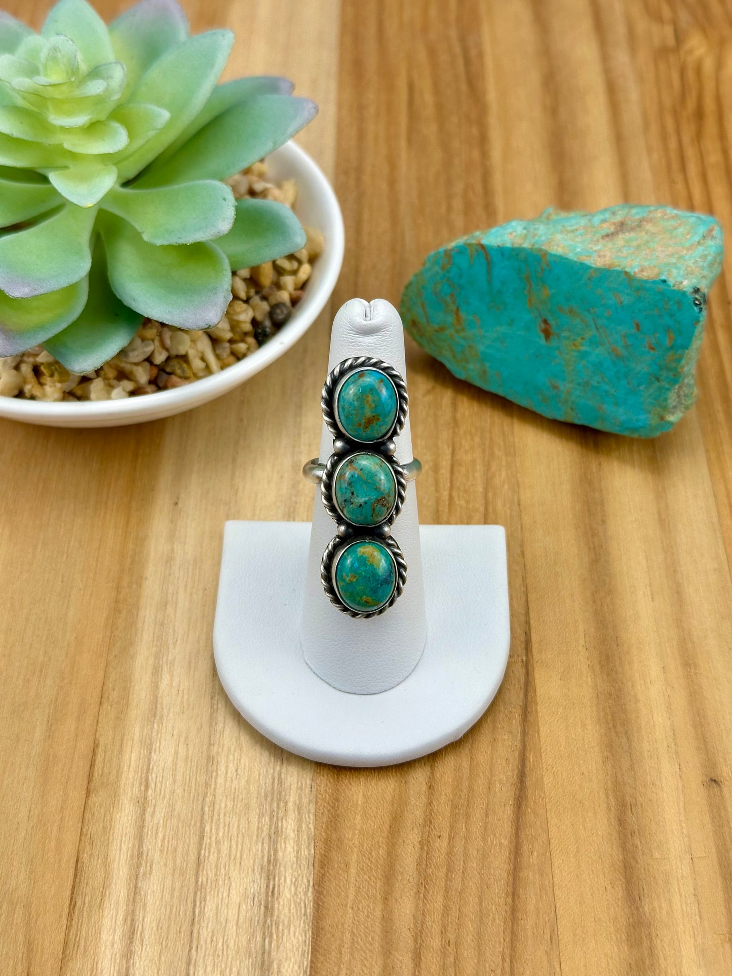 Kingman Turquoise 3 Stone Sterling Ring
