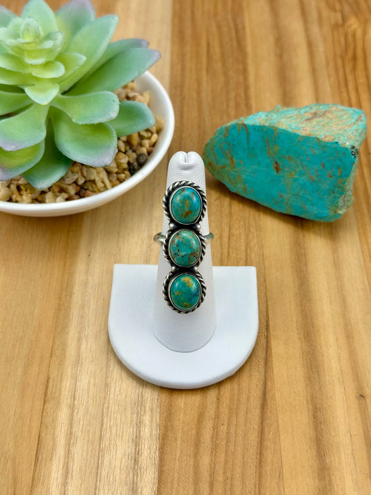 Kingman Turquoise 3 Stone Sterling Ring