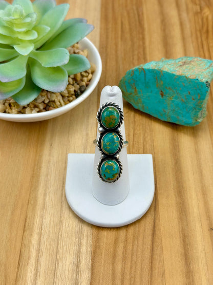 Kingman Turquoise 3 Stone Sterling Ring