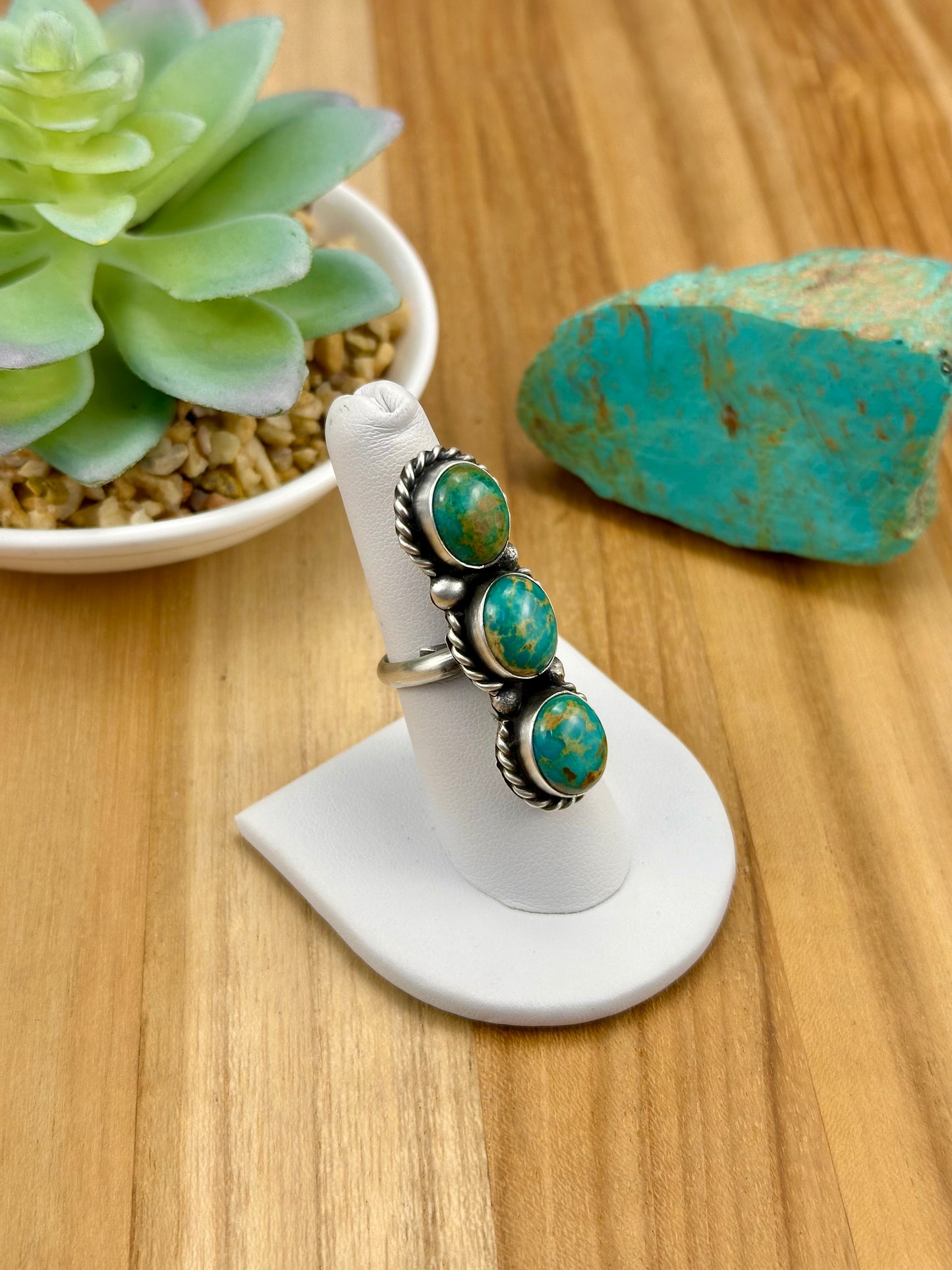 Kingman Turquoise 3 Stone Sterling Ring