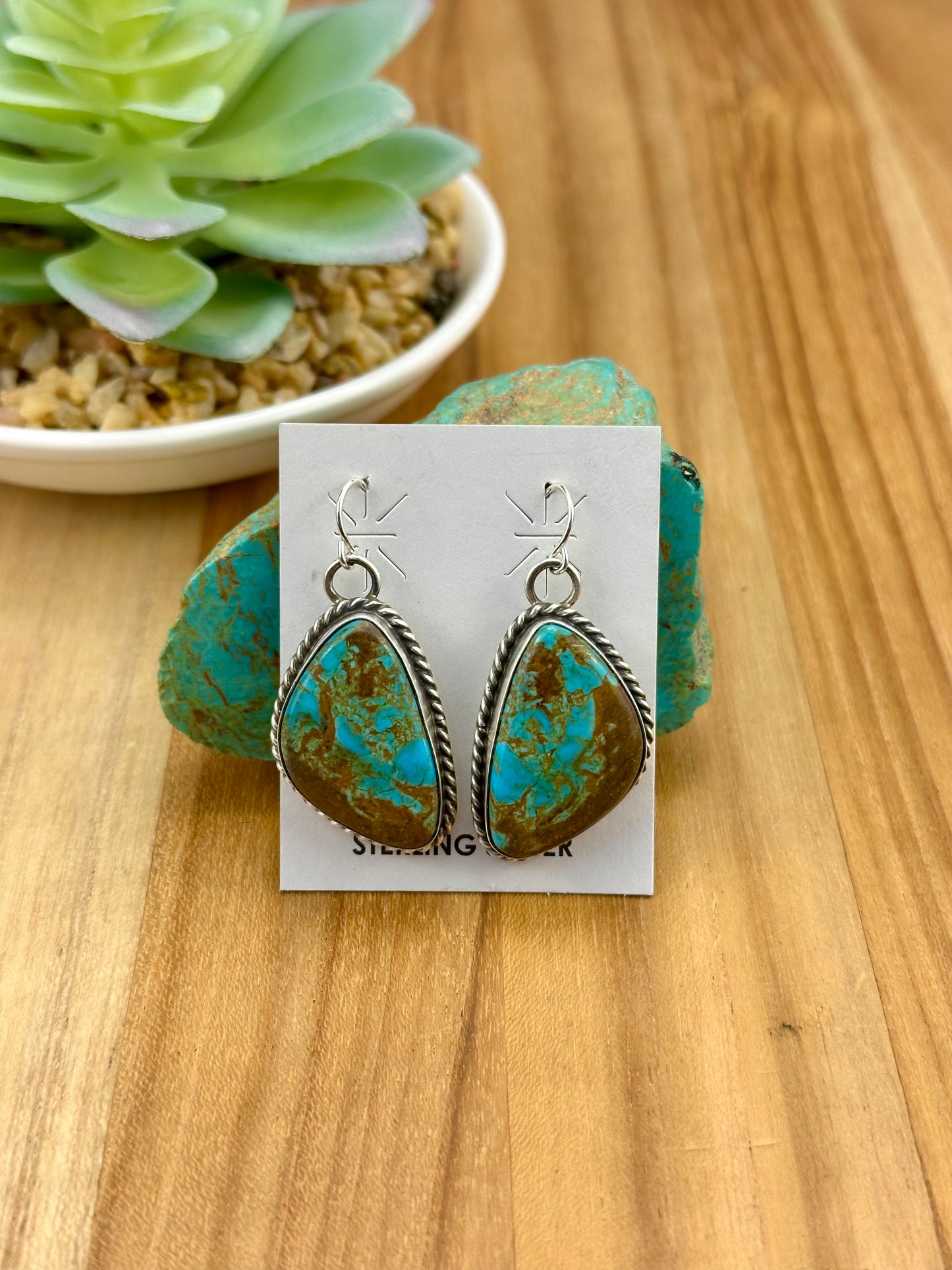 Kingman Turquoise Sterling Dangle Earrings