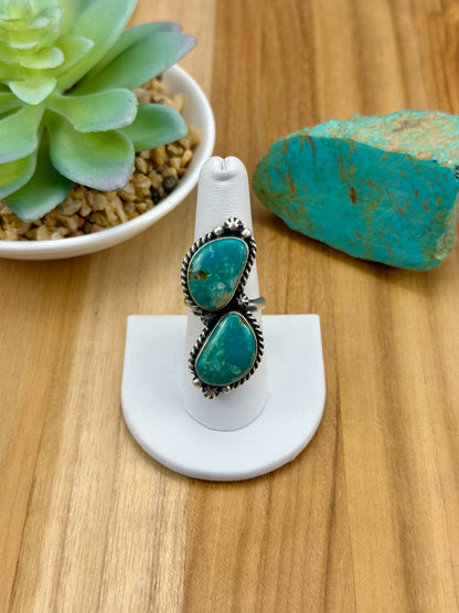 Kingman Turquoise 2 Stone Sterling Ring