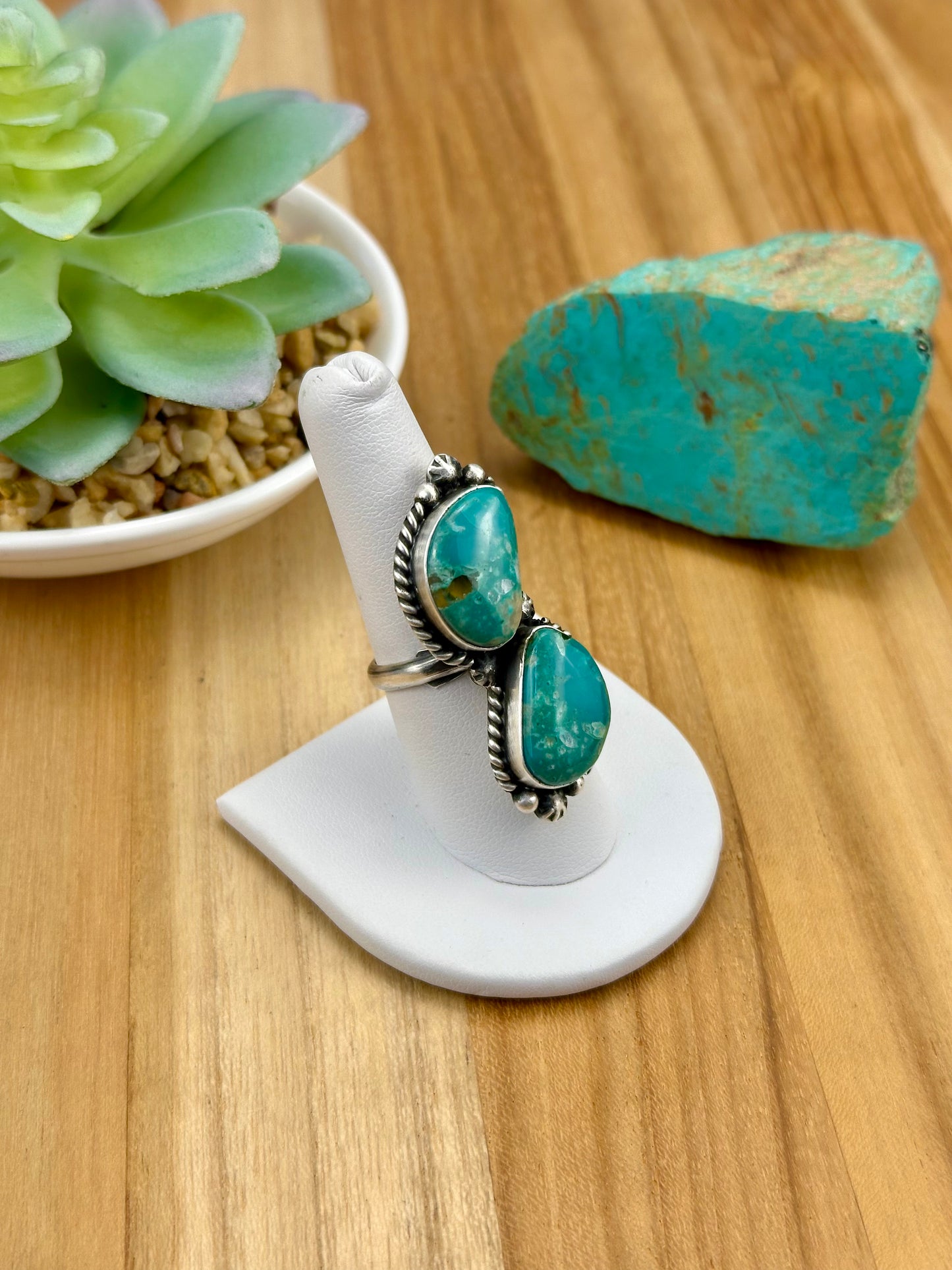 Kingman Turquoise 2 Stone Sterling Ring