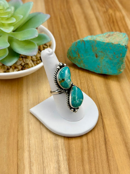 Kingman Turquoise 2 Stone Sterling Ring