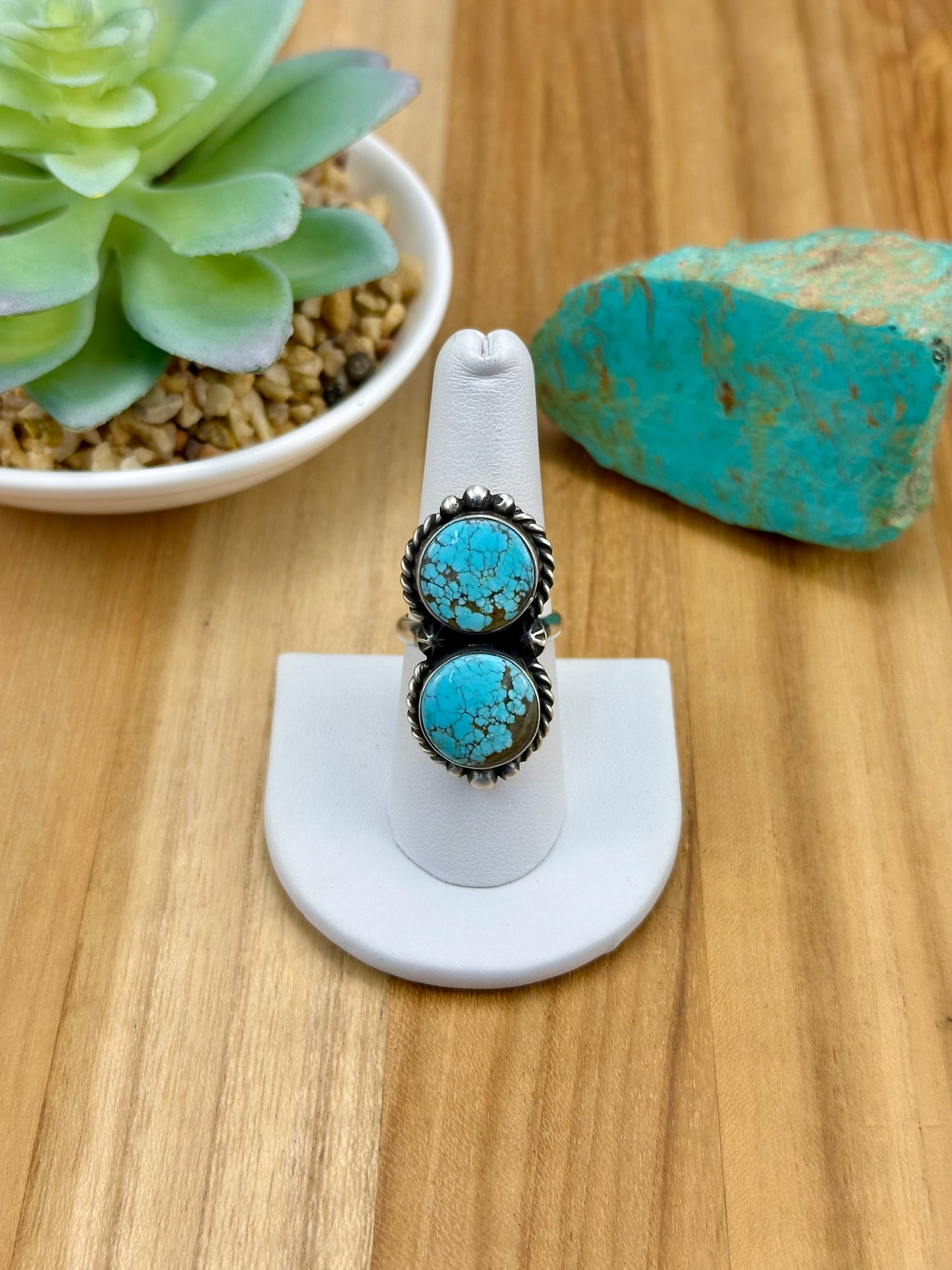 #8 Turquoise 2 Stone Sterling Ring