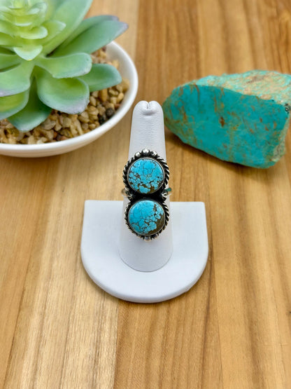 #8 Turquoise 2 Stone Sterling Ring