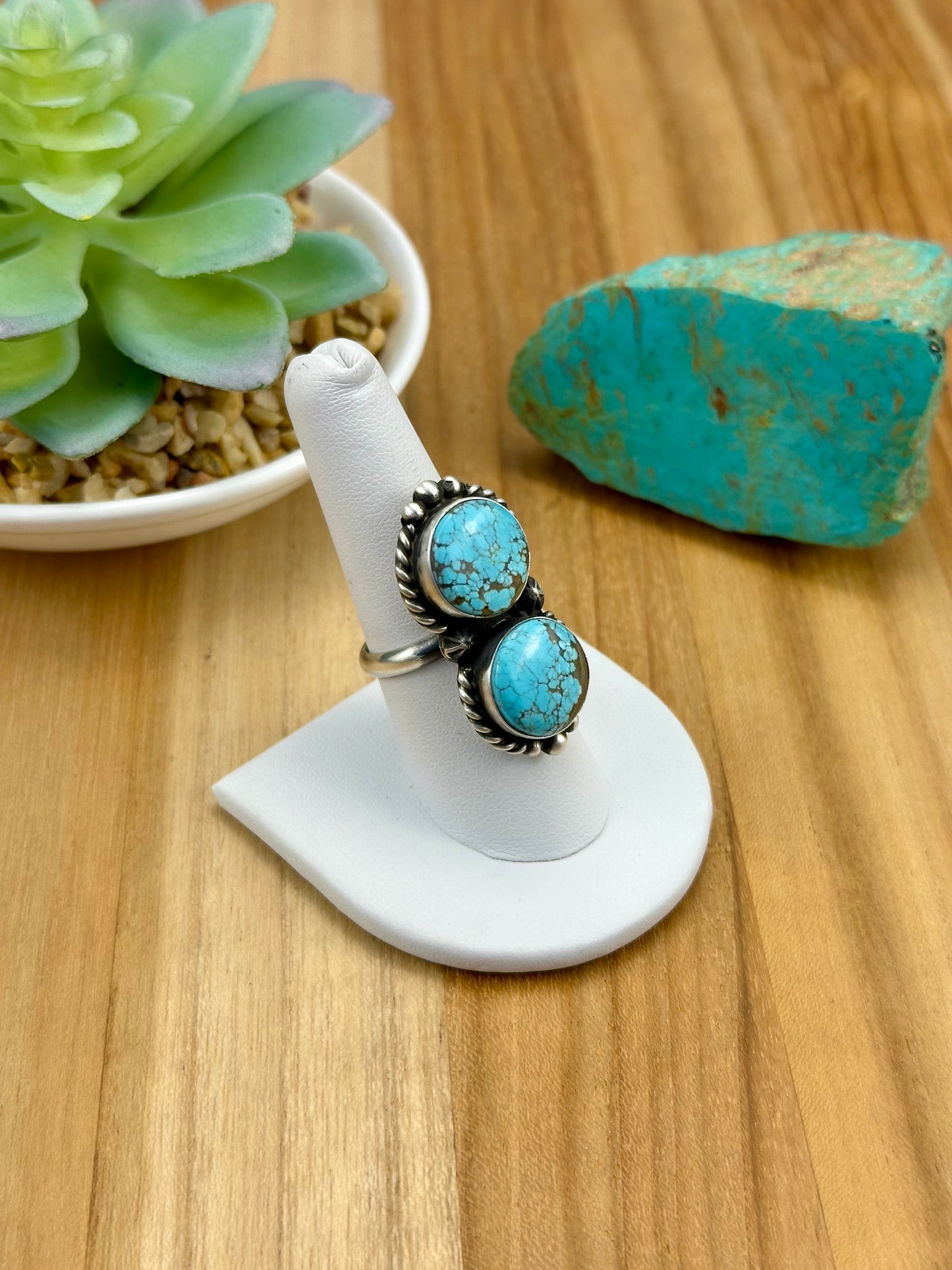 #8 Turquoise 2 Stone Sterling Ring