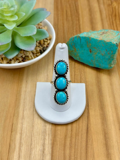 Kingman Turquoise 3 Stone Sterling Ring