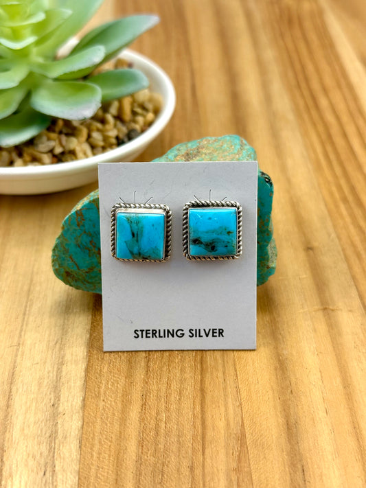Kingman Turquoise Square Stud Earrings