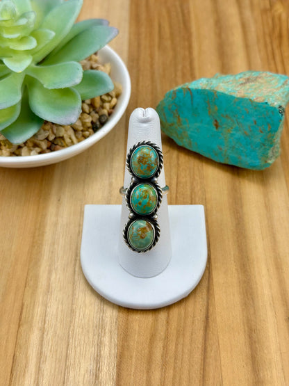 Kingman Turquoise 3 Stone Sterling Ring