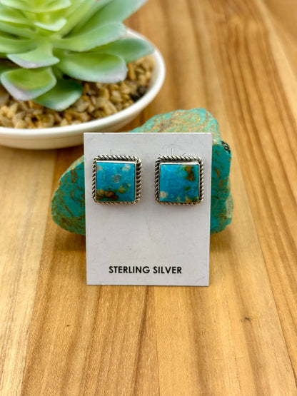 Kingman Turquoise Square Stud Earrings