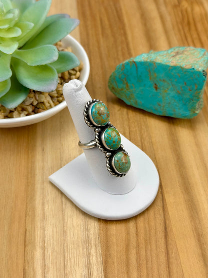 Kingman Turquoise 3 Stone Sterling Ring