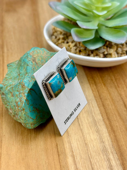 Kingman Turquoise Square Stud Earrings