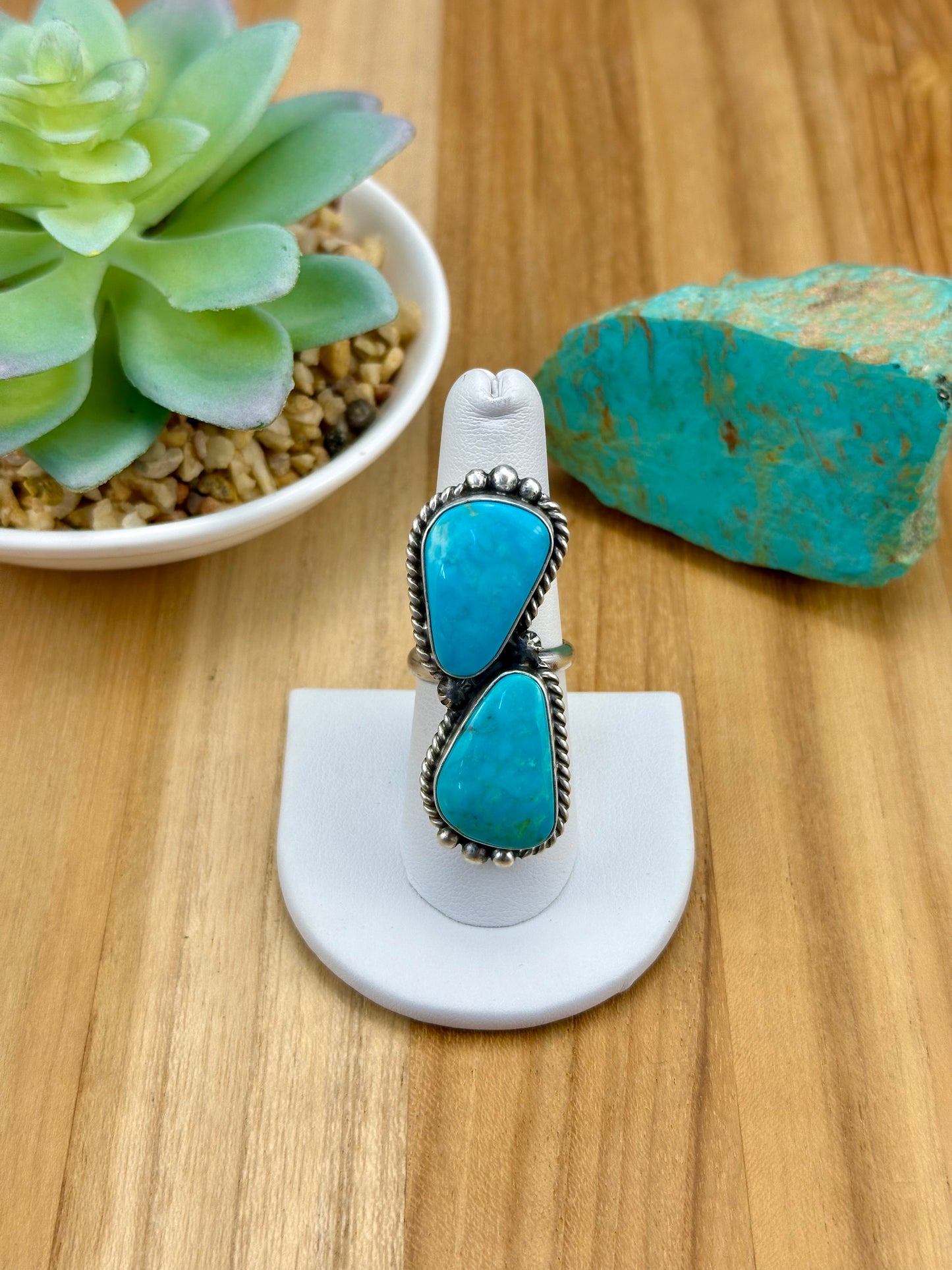 Kingman Turquoise 2 Stone Sterling Ring