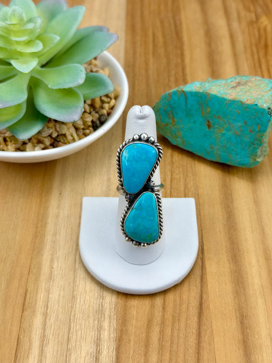 Kingman Turquoise 2 Stone Sterling Ring