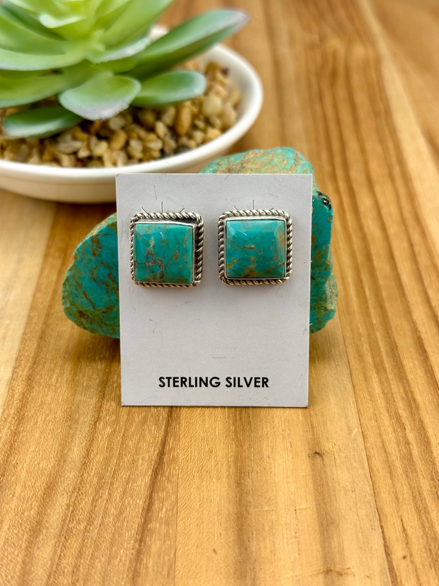 Kingman Turquoise Square Stud Earrings