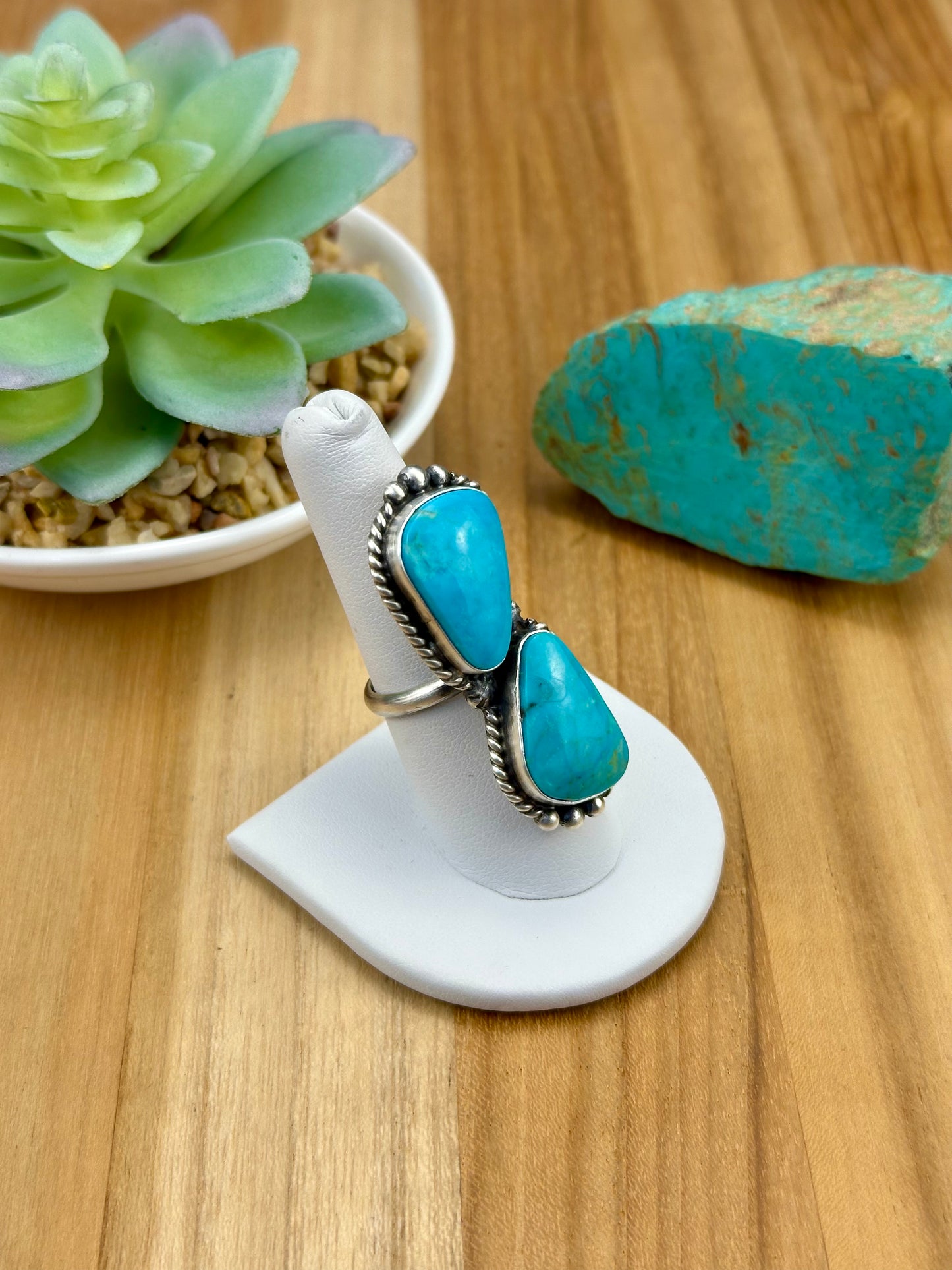 Kingman Turquoise 2 Stone Sterling Ring
