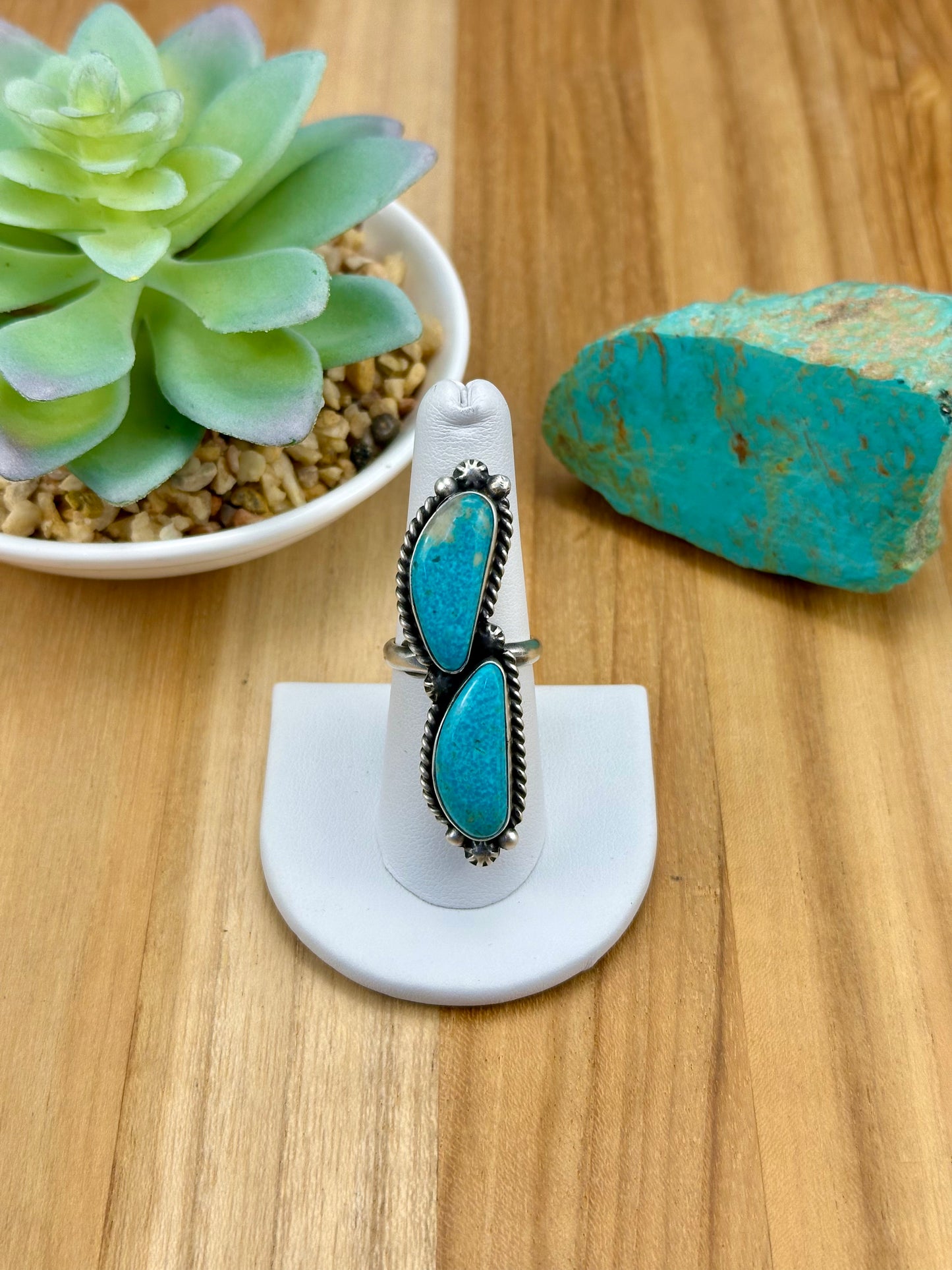 Kingman Turquoise 2 Stone Sterling Ring